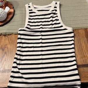 a new day Black and White Striped Ribbed Tank